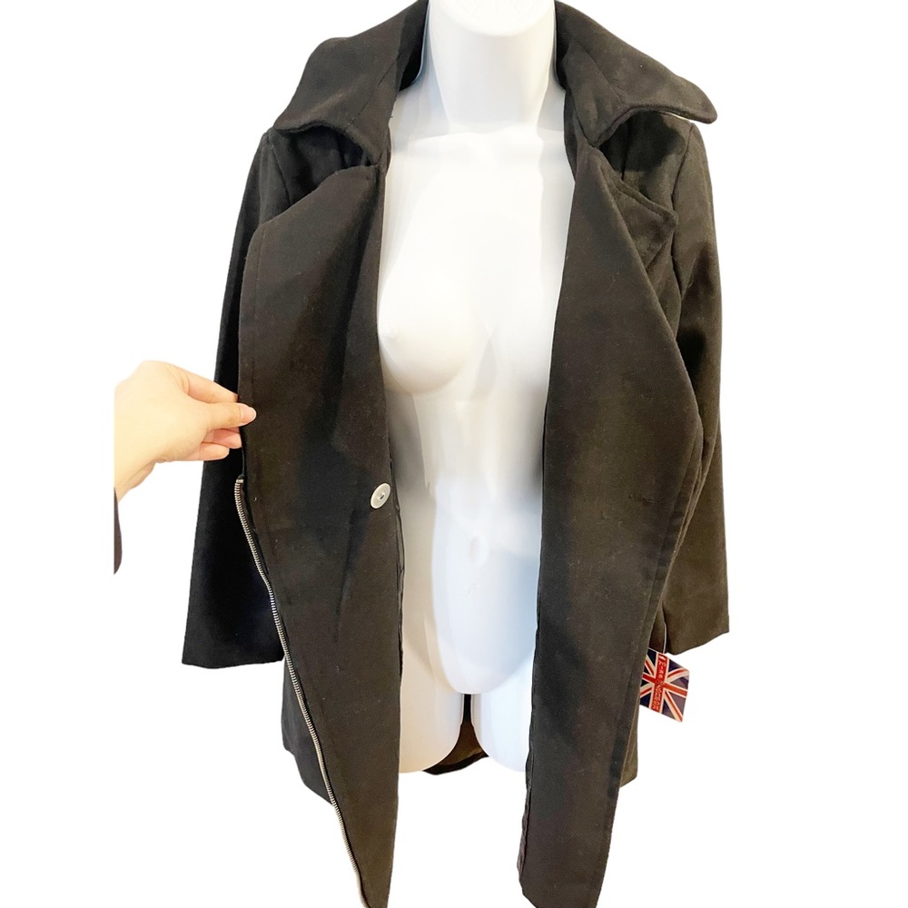 NWT Miss London Wool Blend Assymetrical Zip Peacoat Size Large - Picture 4 of 11